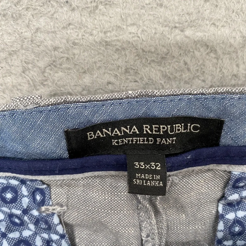 Banana Republic Kentfield Pants Mens 33x30 Linen Cotton Gray Taper Chino Summer‎